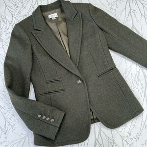 Ann Taylor LOFT Wool Dark Olive Green Blazer Jacket Sz 4